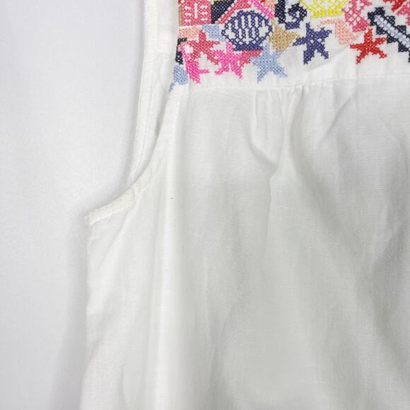 Joules Womens US 4 White Embroidered Sleeveless Shift Dress Cotton Linen Keyhole - Picture 6 of 11